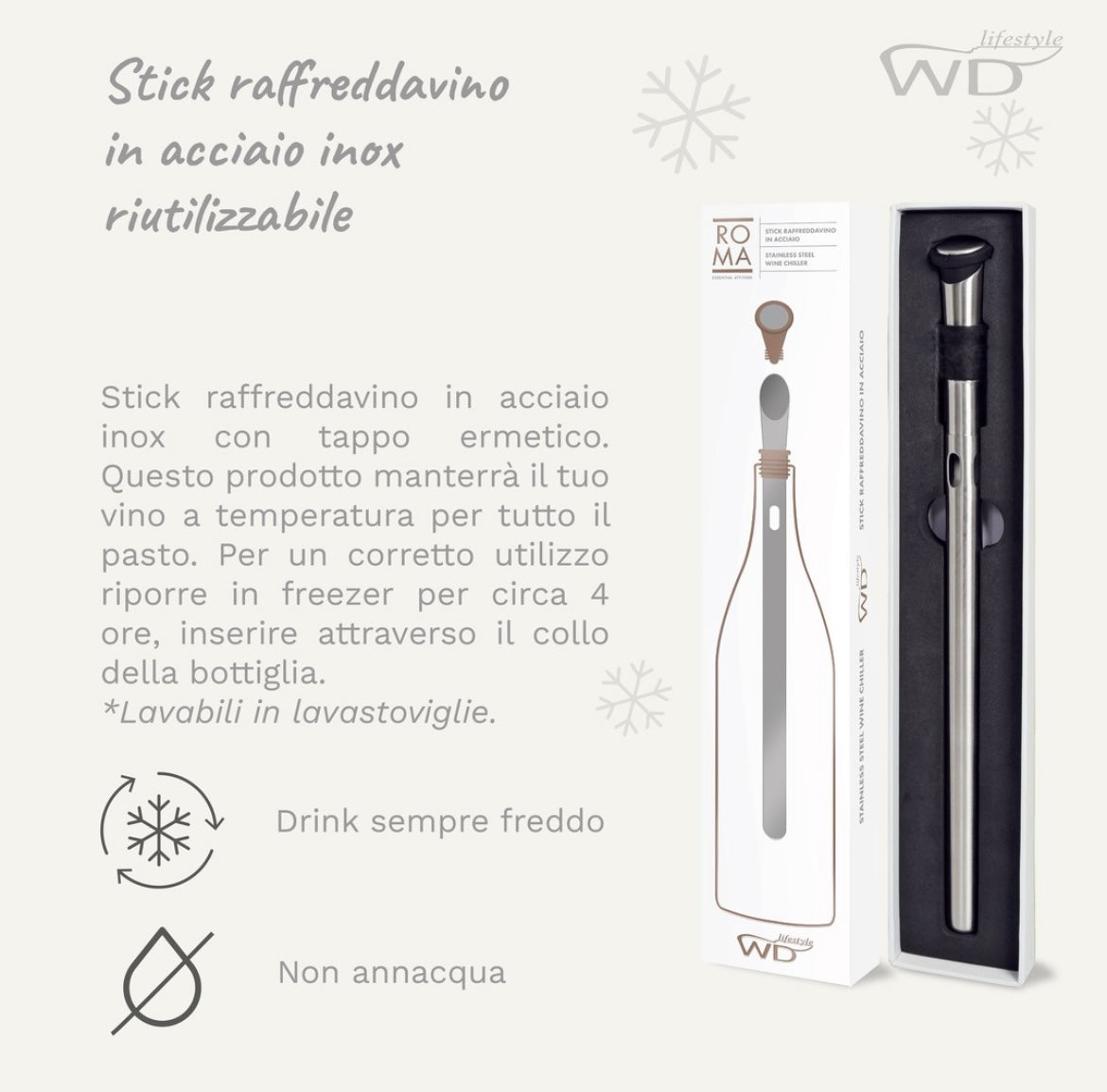 Stick raffredda vino in acciaio inox con tappo ermetico e beccuccio versatore WD LifeStyle