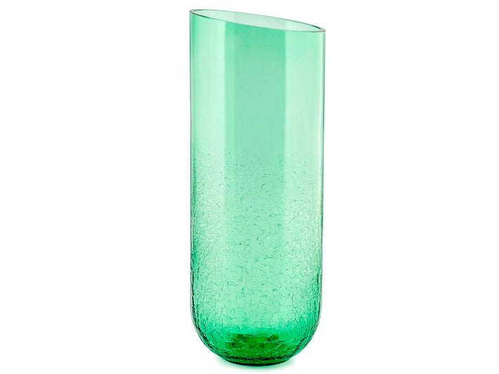 Vaso cilindrico in vetro verde caratterizzato da una particolare decorazione cracklè ad effetto screpolato. Accessorio d'arredo fondamentale e che si adatta a molti stili di arredamento. Perfetto ad accogliere fiori oppure ad abbellire la zona living della tua casa. Prodotto a mano H&H Life Style | Acquista su Un Amore di Casa Shop