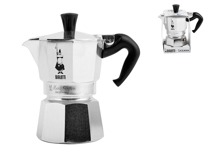 Caffettiera in alluminio Moka Bialetti, Made in Italy, manico nero, dimensioni da 1TZ, 2TZ, 3TZ, 6TZ l Acquista su Un Amore di Casa Shop