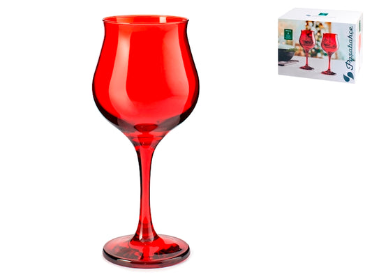 SET 6 CALICI VINO RSS VTR WAVY ROSSO CL37 PASABAHCE