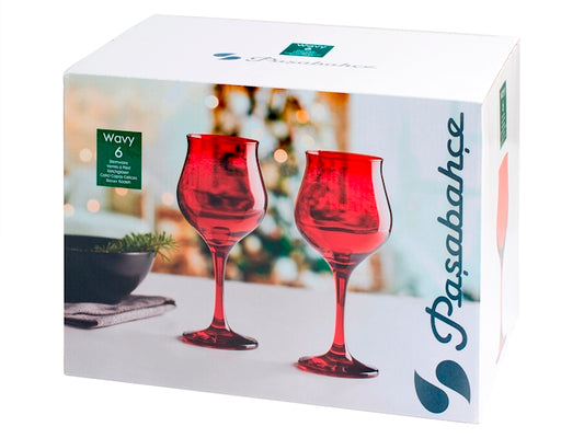 Set 6 calici Wavy vino rosso vetro di colore rosso cl37 Pasabahce