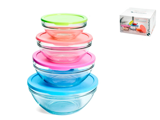 Set 4 pezzi snack in vetro con coperchio Pasabahce