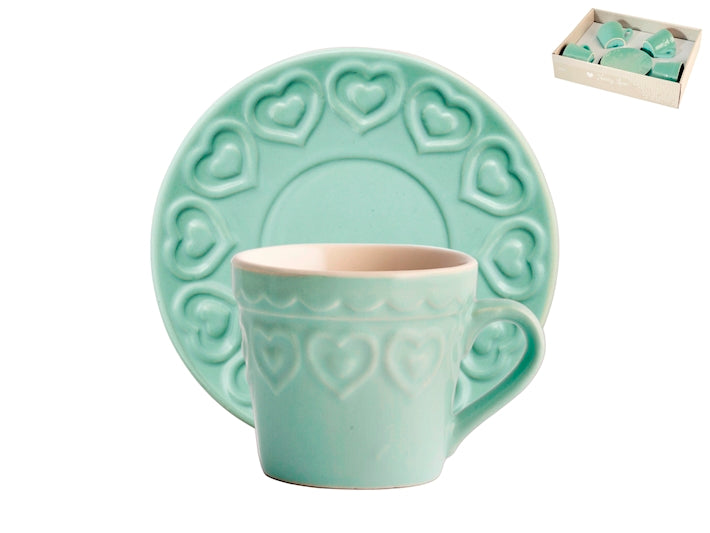 Cf 4 tazze Brunch in stoneware fairy love c/piatto H&H