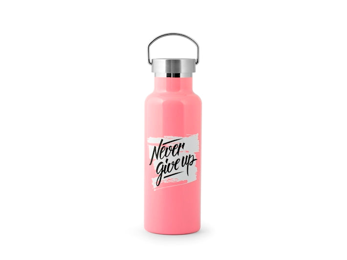 Bottiglia termica in acciaio inox decorata rosa Never give up cl 0,50 H&H | Acquista su Un Amore di Casa Shop