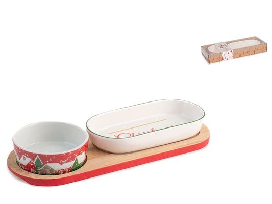 Set 2 coppette in porcellana decoro Natale con base in bambù H&H Lifestyle | Acquista su Un Amore di Casa Shop