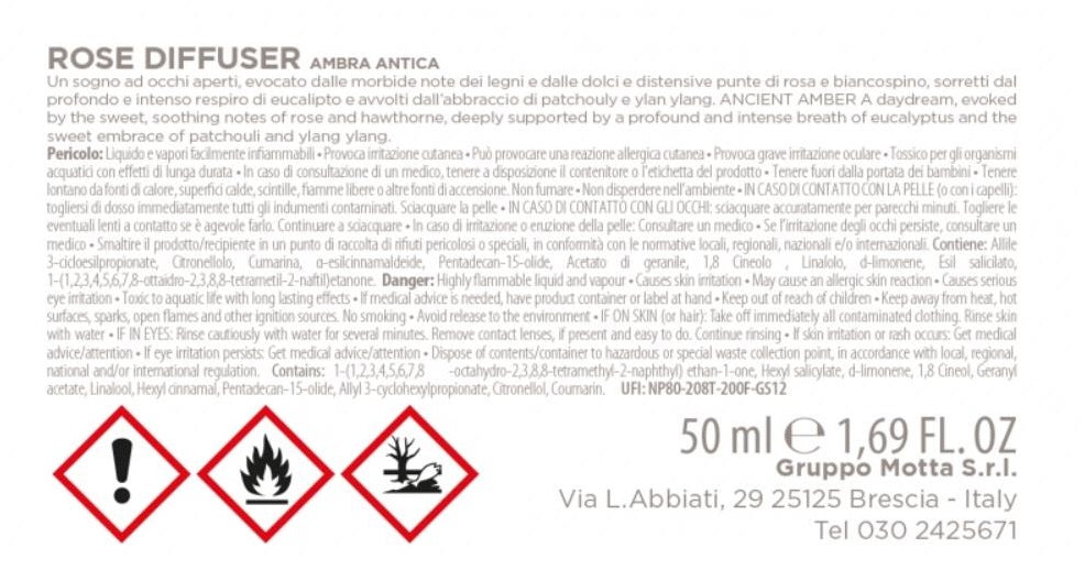 Profumatore d'ambiente vetro diff rosa legno 50ML AMBRA ANTICA