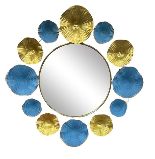 Specchio da parete tondo metallo fiori azzurro e oro 72720 AD TREND